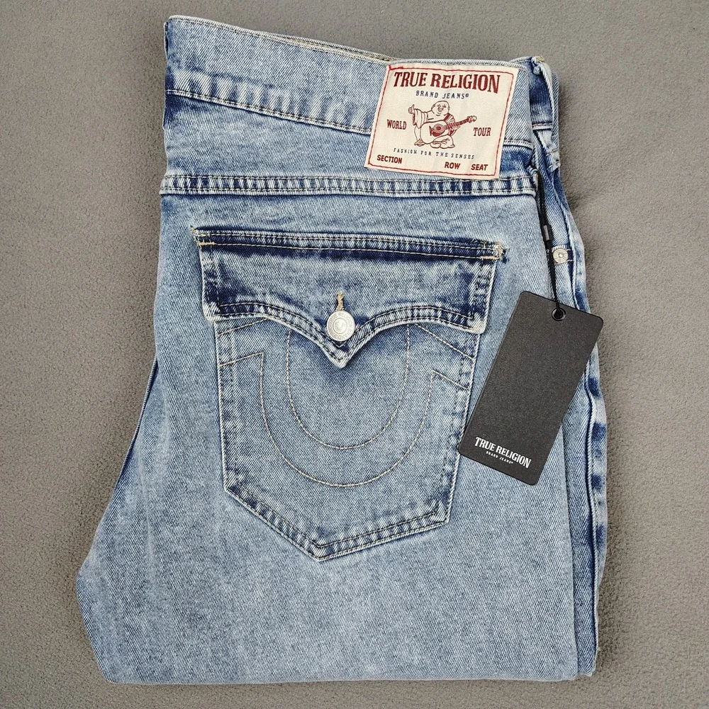 TRUE RELIGION BILLY Jeans Flap Pocket Stretchy 36x33½ Relax Bootcut Denim NEW